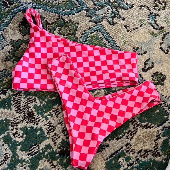 Skatie Swim Skatie Bikini Pink And Red Checkered Set Poshmark